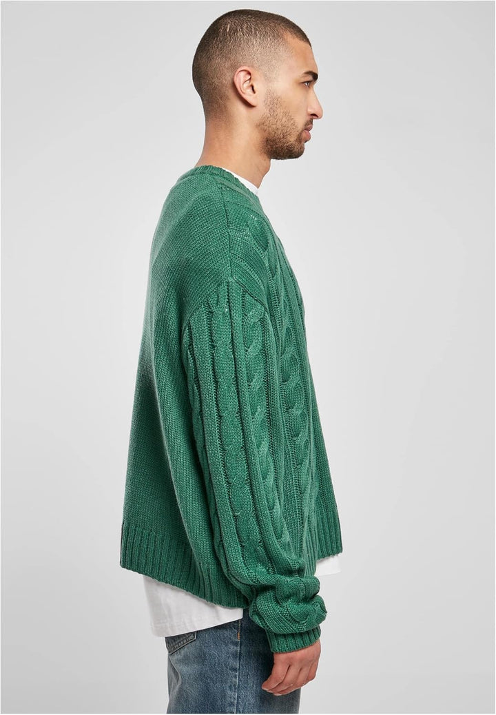 Urban Classics Boxy Sweater, legerer einfarbiger oversize Männer Strickpullover mit Zopfmuster, erhä