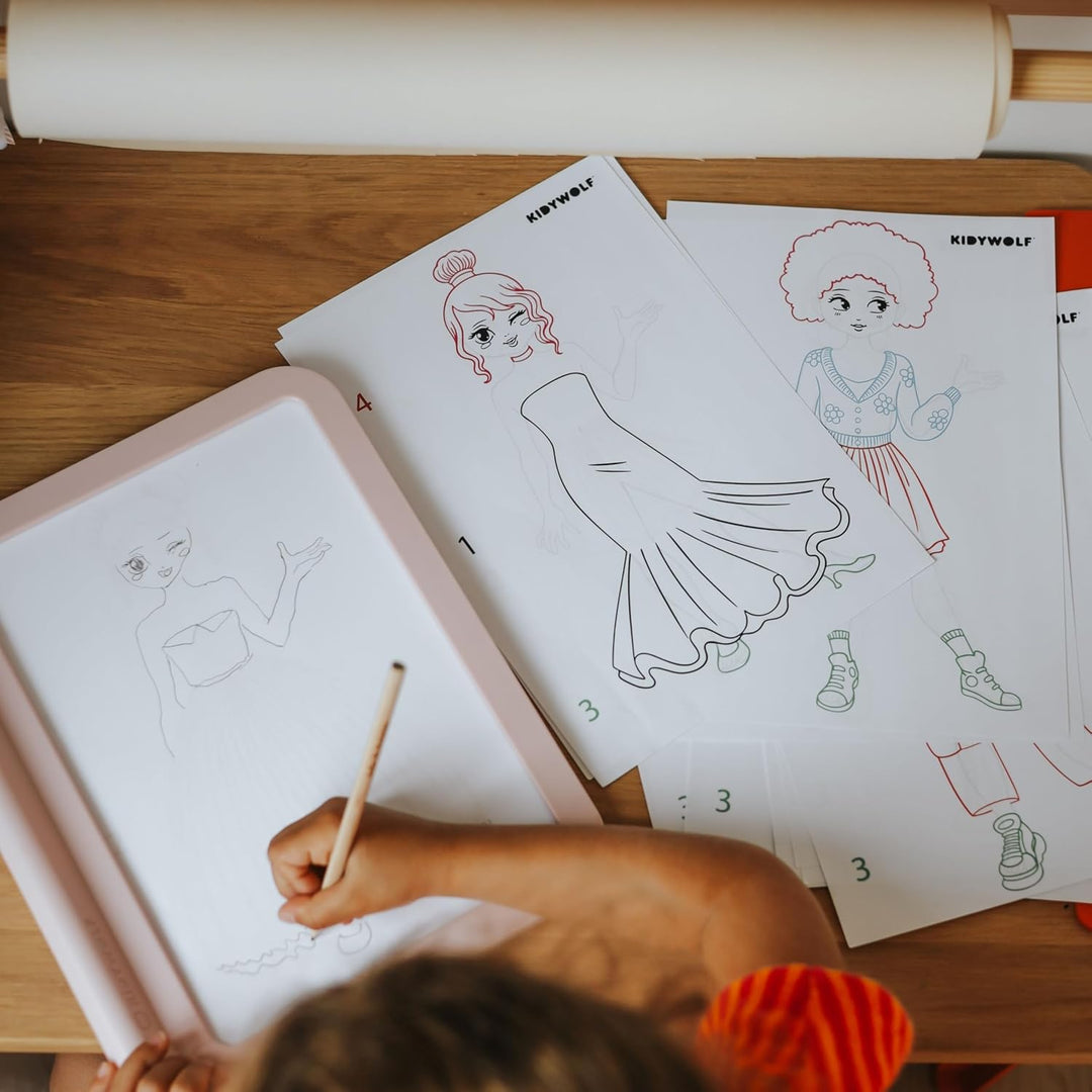 KIDYWOLF - KIDYDRAW PRO FASHION - Leuchttisch Kinder & Modedesign Set - LED Zeichentafel Wiederaufla