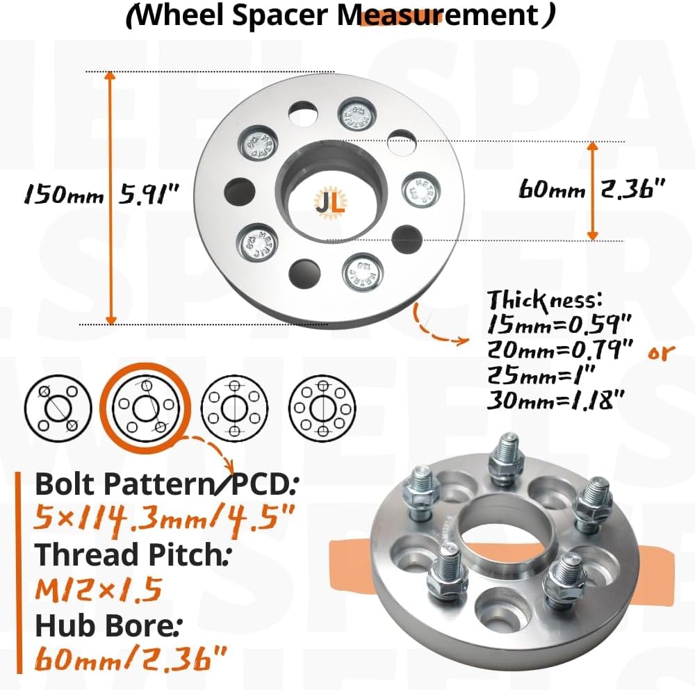JINGLING 5 Spurverbreiterungen PKD 5 x 114,3 Nabenbohrung 60 mm M12 x 1,5 geschmiedet für Fairlady Z