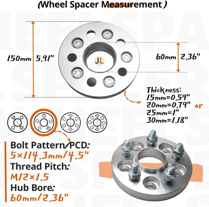 JINGLING 5 Spurverbreiterungen PKD 5 x 114,3 Nabenbohrung 60 mm M12 x 1,5 geschmiedet für Fairlady Z
