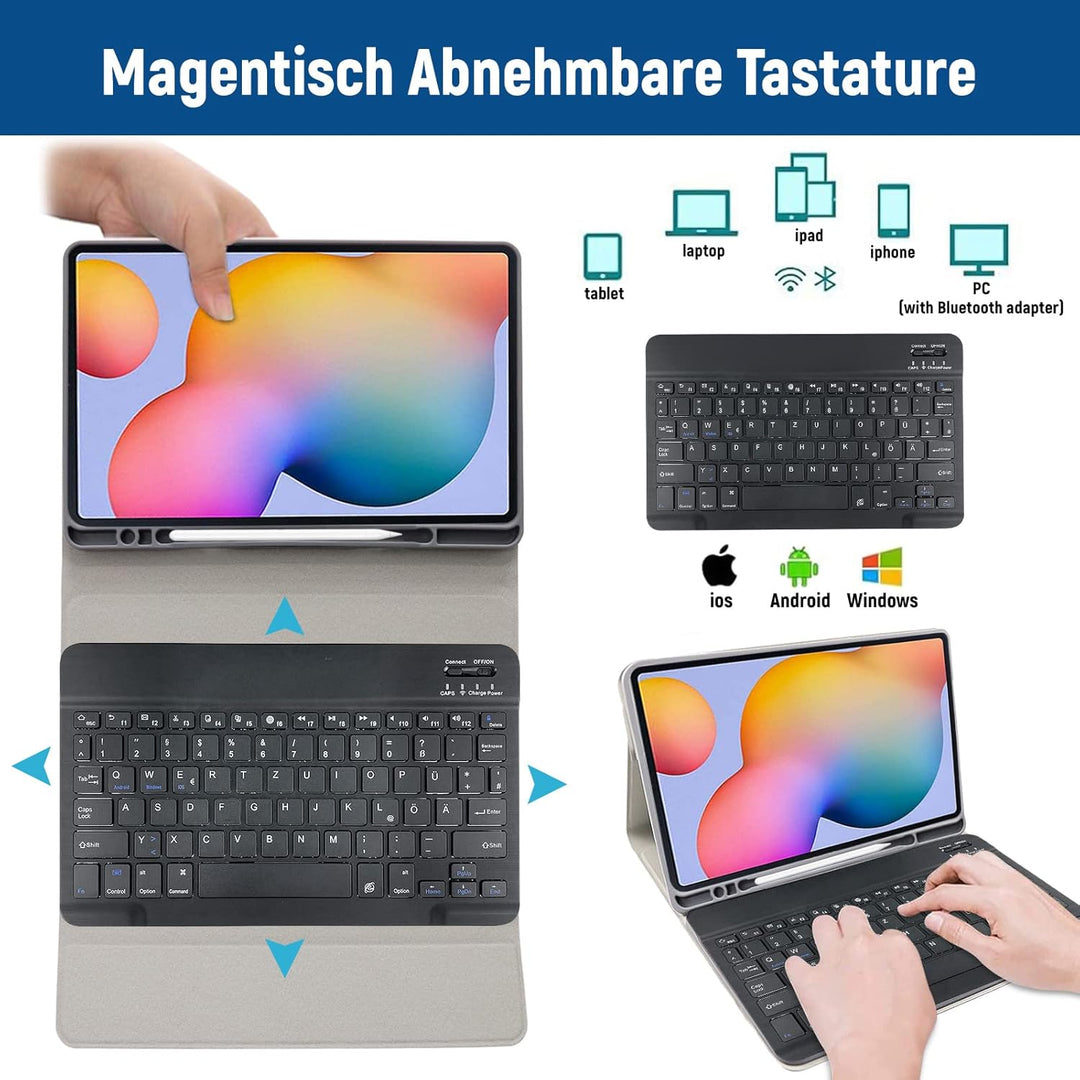 Hülle mit Tastatur für Samsung Galaxy Tab S6 Lite(Deutsches QWERTZ), Tab S6 Lite Hülle mit Pencil Ha
