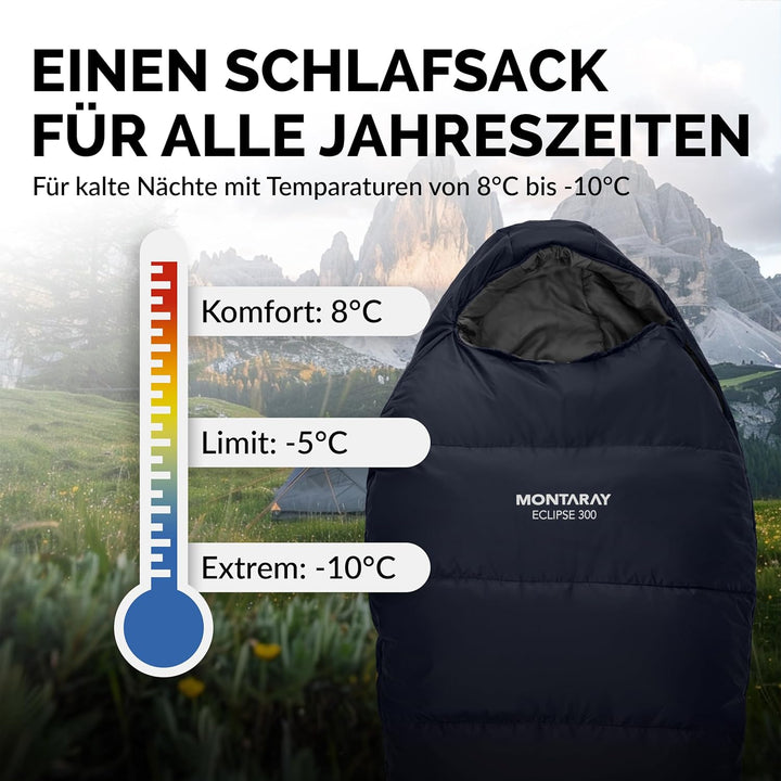 Mumienschlafsack [8°C bis -5°C] INKL. Kissen für 3-4 Jahreszeiten [300GSM] - Outdoor Winter-Schlafsa