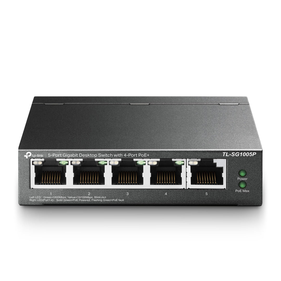 TP-Link TL-SG1005P PoE Switch 5-Port Gigabit Lan Switch mit 4 PoE+ Ports (65 Watt, IEEE-802.3af/at P