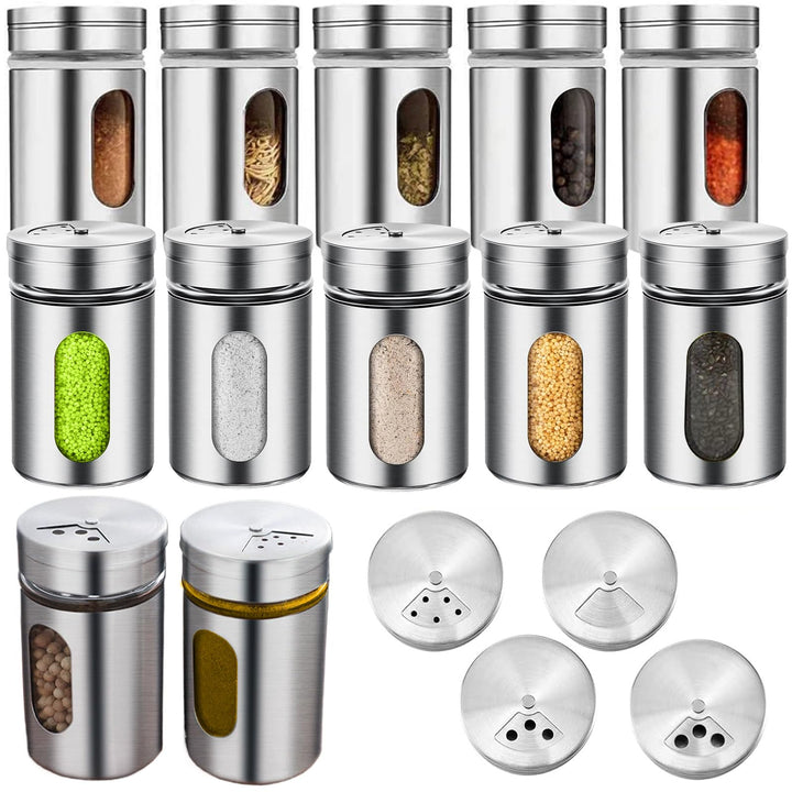 12Pcs Edelstahl Gewürzstreuer mit Deckel & Sichtfenster, 100ml 3-Fach Streuregulierung Gewürzgläser