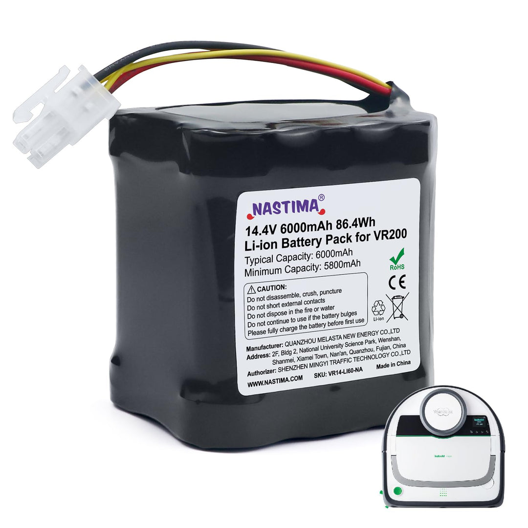 NASTIMA 14,4V 6000mAh Li-Ion Akku Kompatibel mit Vorwerk Kobold VR200, Art.-Nr. 20884-1, 4NCR18650P2