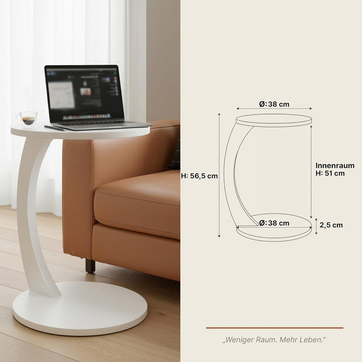 Beistelltisch C-Form, Sofatisch mit Rollen, Couchtisch rund Holz Optik, Laptoptisch Couch, 56 x 38 c