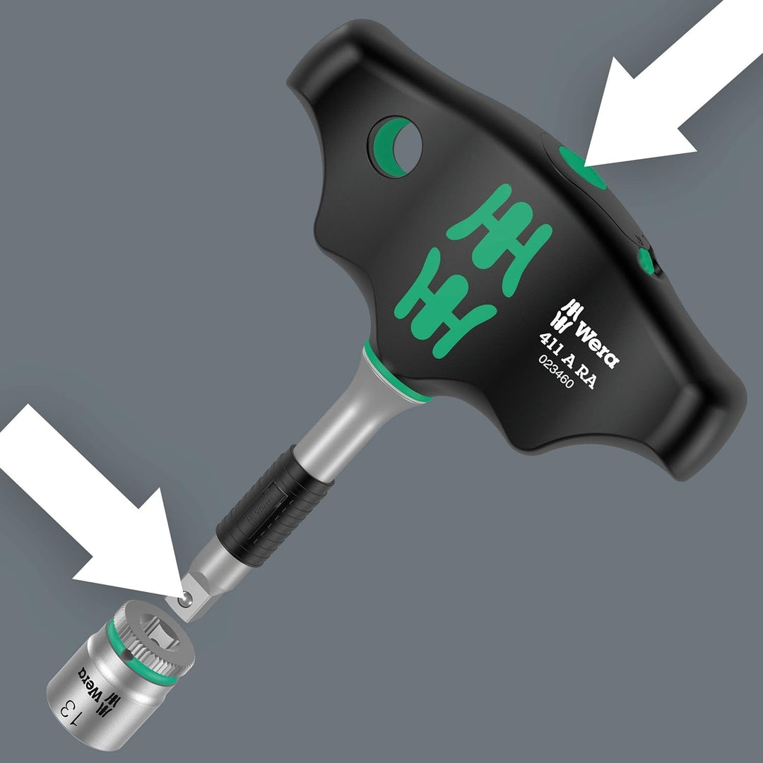 Wera 05023460001 411 A RA Quergriff-Adapterschraubendreher mit Ratschenfunktion, 1/4", 45 mm, Schwar