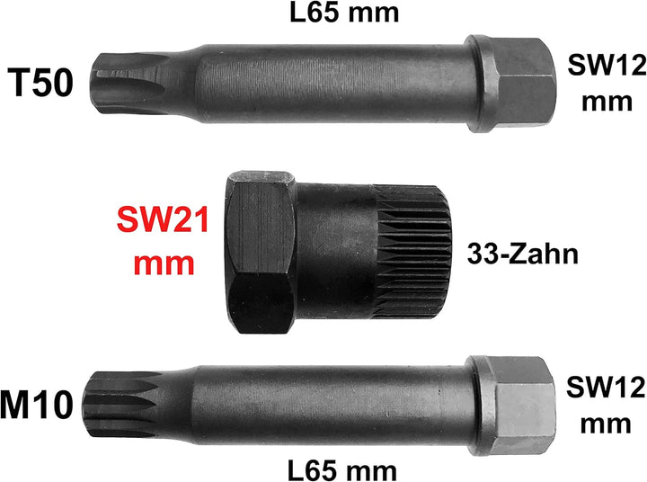 Alkan Extra kurze M10 Vielzahn und T50 (TX-Profil) Bit-Einsatz inkl. Einsatz Adapter mit 33-Zahn Nus