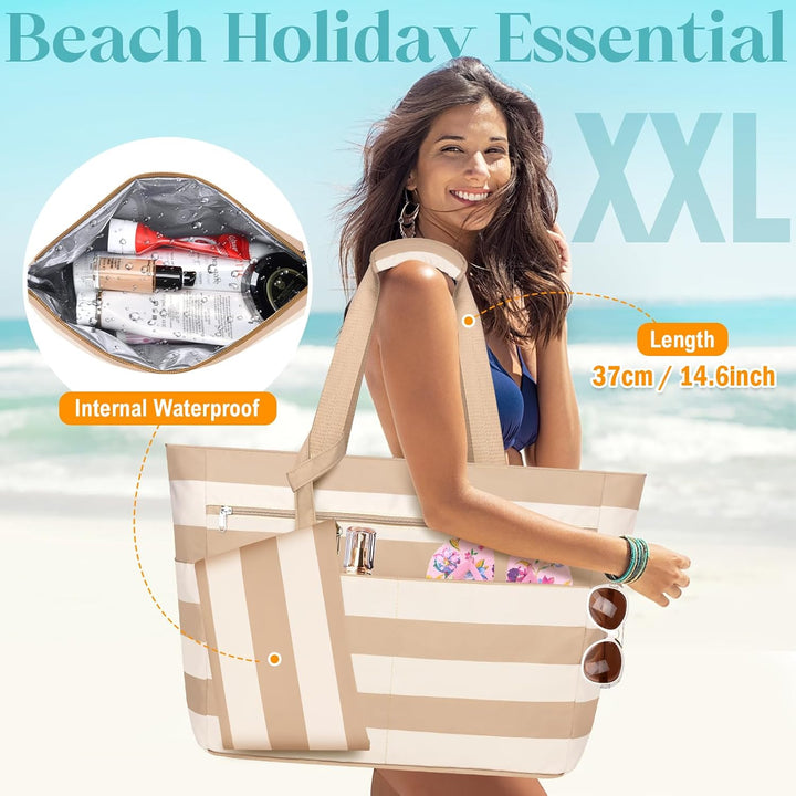 Strandtasche mit Reissverschluss XXL Familie Strandtasche Damen Gross Shopper Tasche Beach Tote Bag