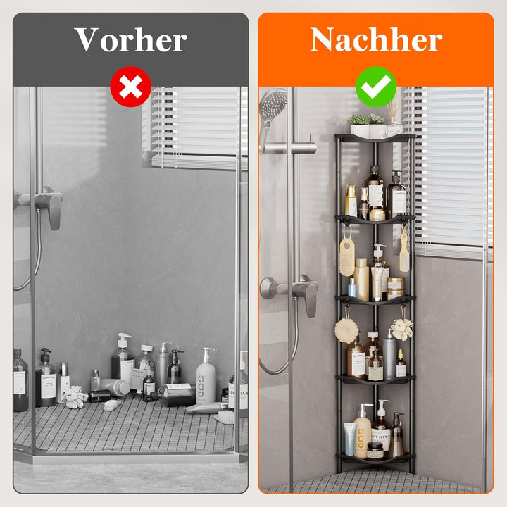 Lifewit Duschablage Stehend, 5 Ablagen Kunststoff Duschregal Ohne Bohren, Höhen Verstellbar Duschreg