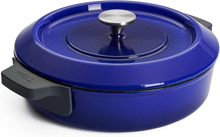 Woll 828CI-020 Iron Gusskasserolle mit Deckel 3,7 Liter + Silikongriffen Blau, Blau
