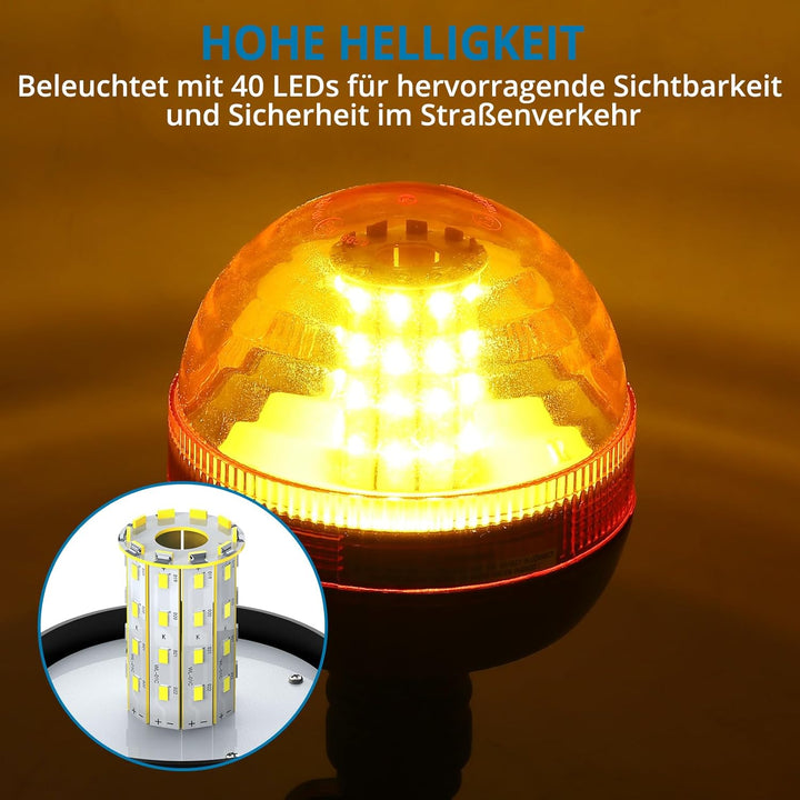 AUTOUTLET LED Rundumleuchte, 40 LED Warnleuchten Amber Rundumkennleuchte Blinkleuchte 12V/24V, mit 3