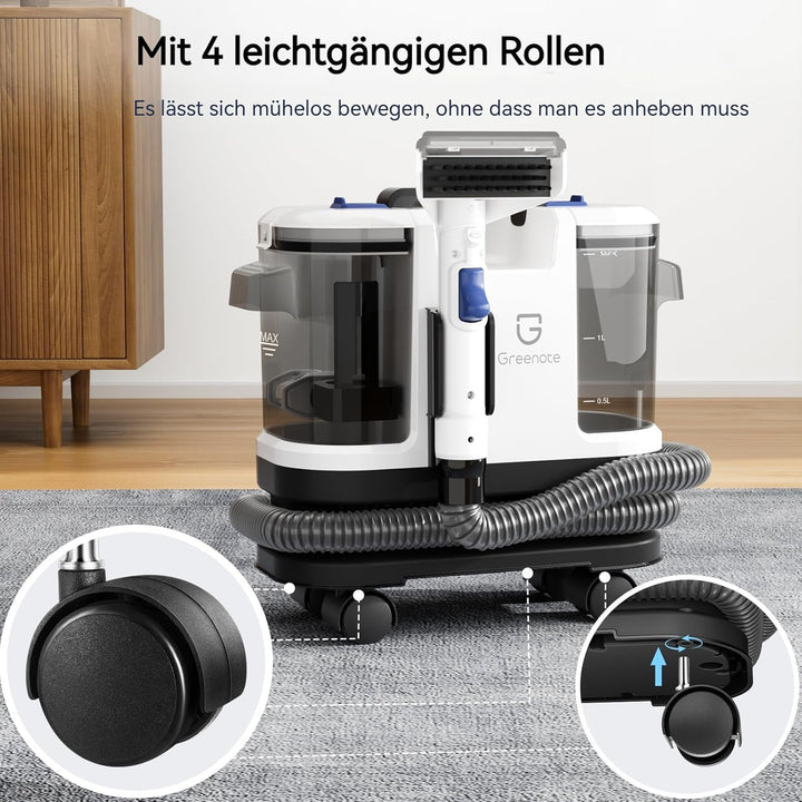 Greenote Teppichreiniger 600W kraftvolle Saugleistung, 4 lenkbare Räder für einfache Manövrierbarkei