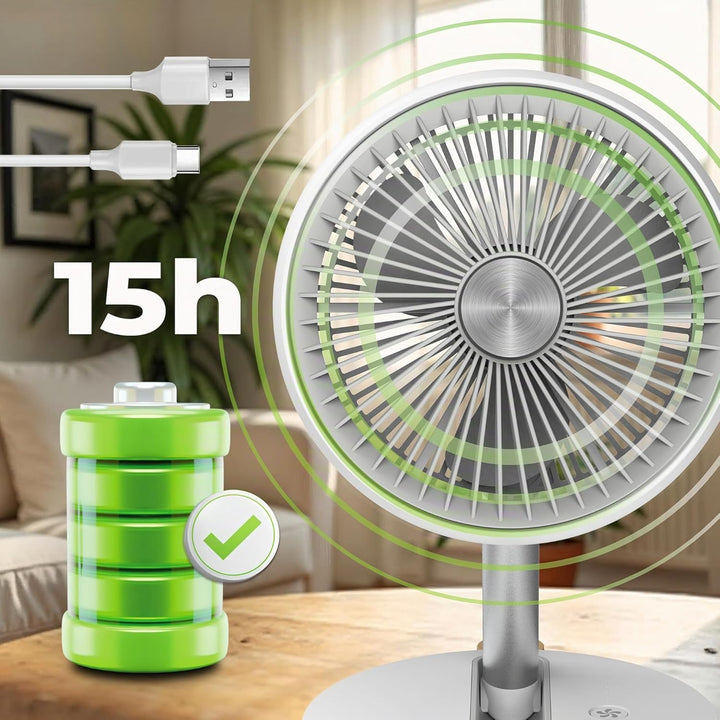 Tischventilator Sehr Leise 27,9 cm USB Ventilator Akku 15h Table Fan FlexiGo Faltbar 4 Modi 400 m³/h