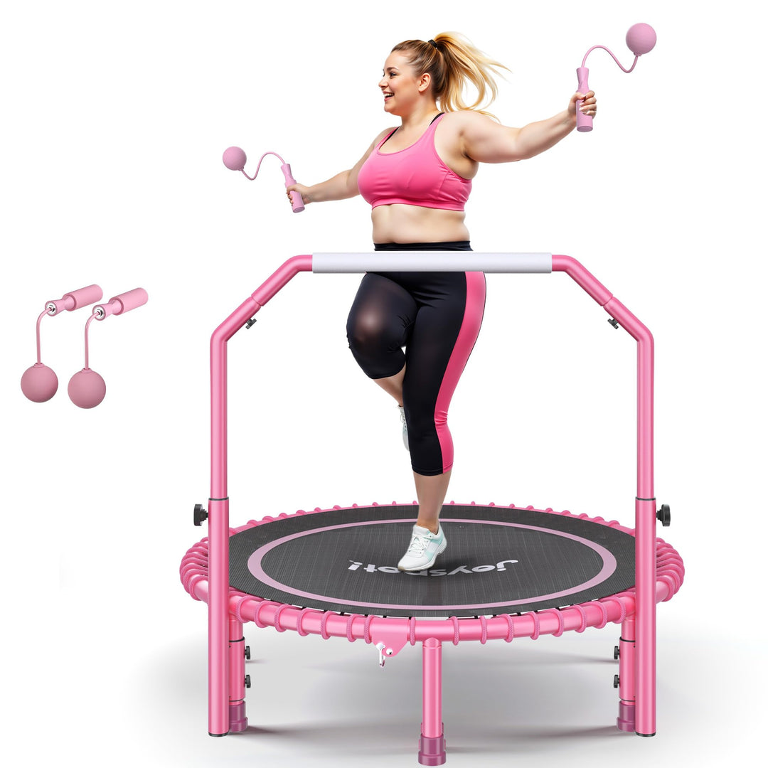 JOY SPOT! Mini Fitness Trampolin, Ø102cm Faltbares Trampoline mit Bungee-Seilen & verstellbarem Grif