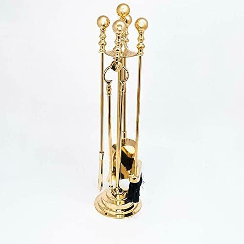 Ofenbesteck Kaminbesteck 5 teilig Gold Messing Massiv Höhe :73 cm Kaminzubehör Antik Stil Barock Jug