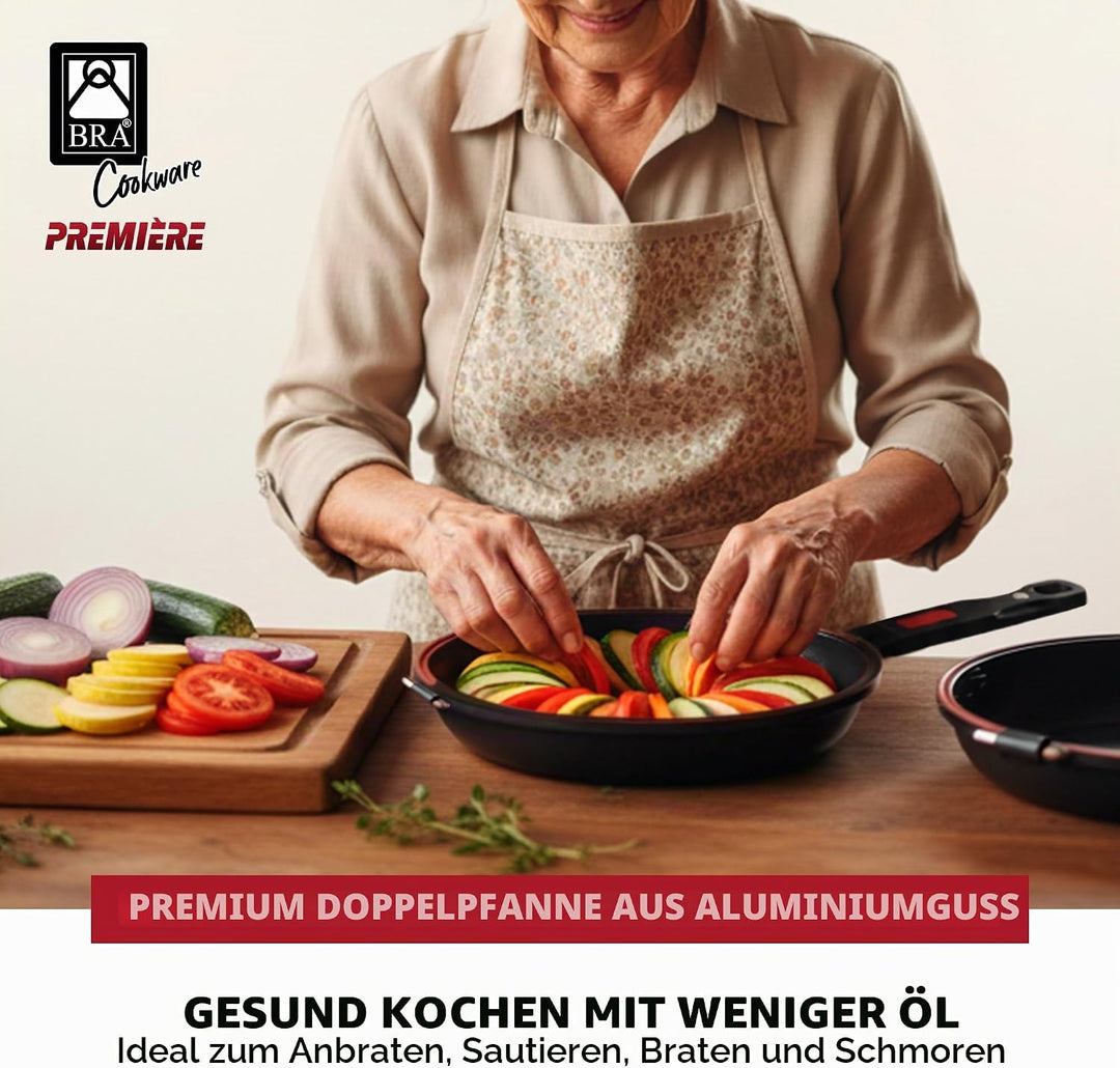 Bra Dupla Premiere Doppel-Pfanne aus Aluminiumguss mit Antihaftbeschichtung, geeignet für alle Herda