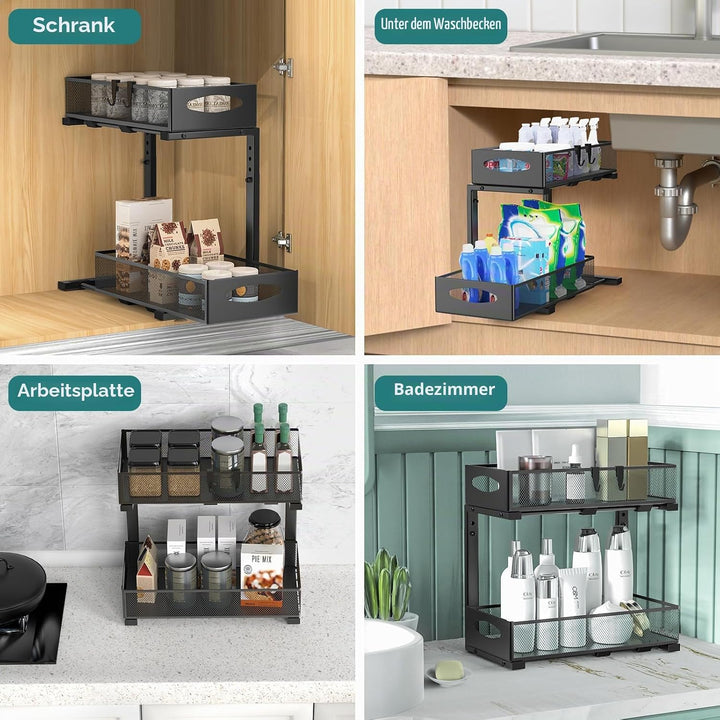 Housolution Spülschrank Organizer, 2 Etagen Metall Ausziehbares Unter Waschbecken Regal mit Schiebes