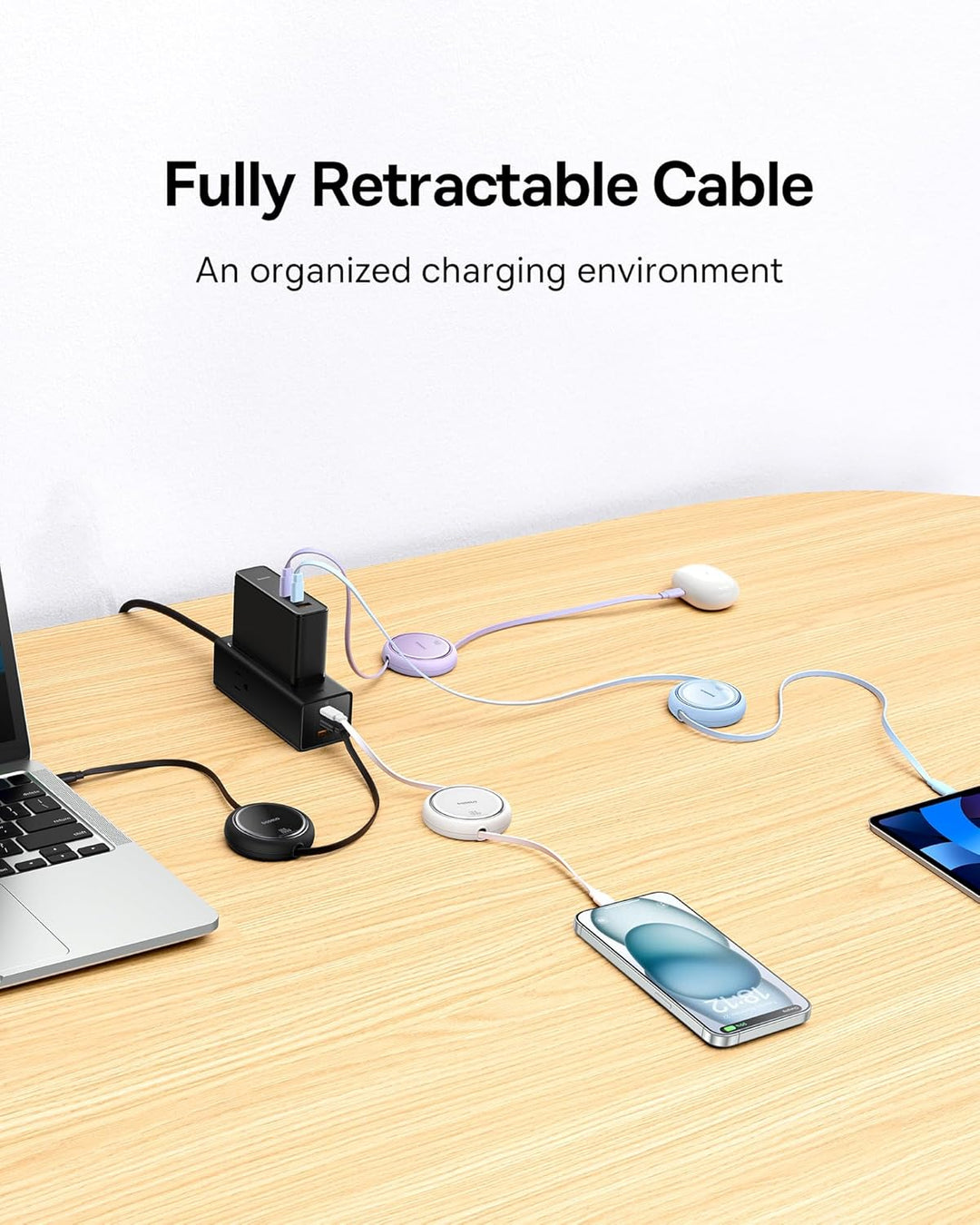 Baseus USB C auf USB C Kabel Rollbar, 100W 1m Mini Einziehbar Schnellladekabel, USB C Ladekabel für
