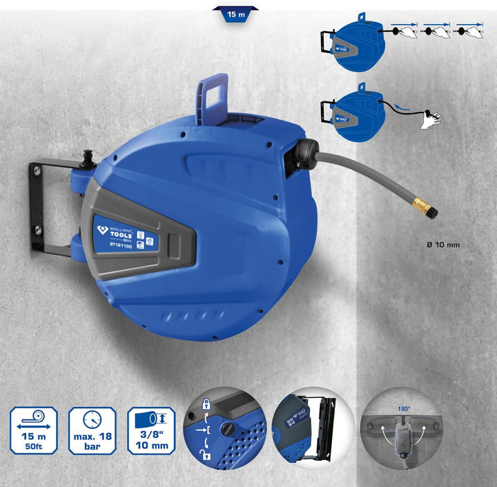 BRILLIANT TOOLS BT161100 DL-Schlauchaufroller Ø10mm, Anschluss 3/8", PVC [Powered by KS TOOLS]