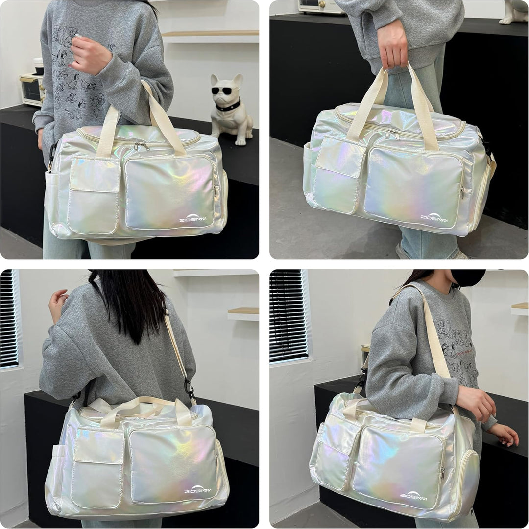 ZIOISNM Sporttasche Damen mit Schuhfach und Nassfach, Reisetasche Damen Glitzer Gym Bag saunatasche