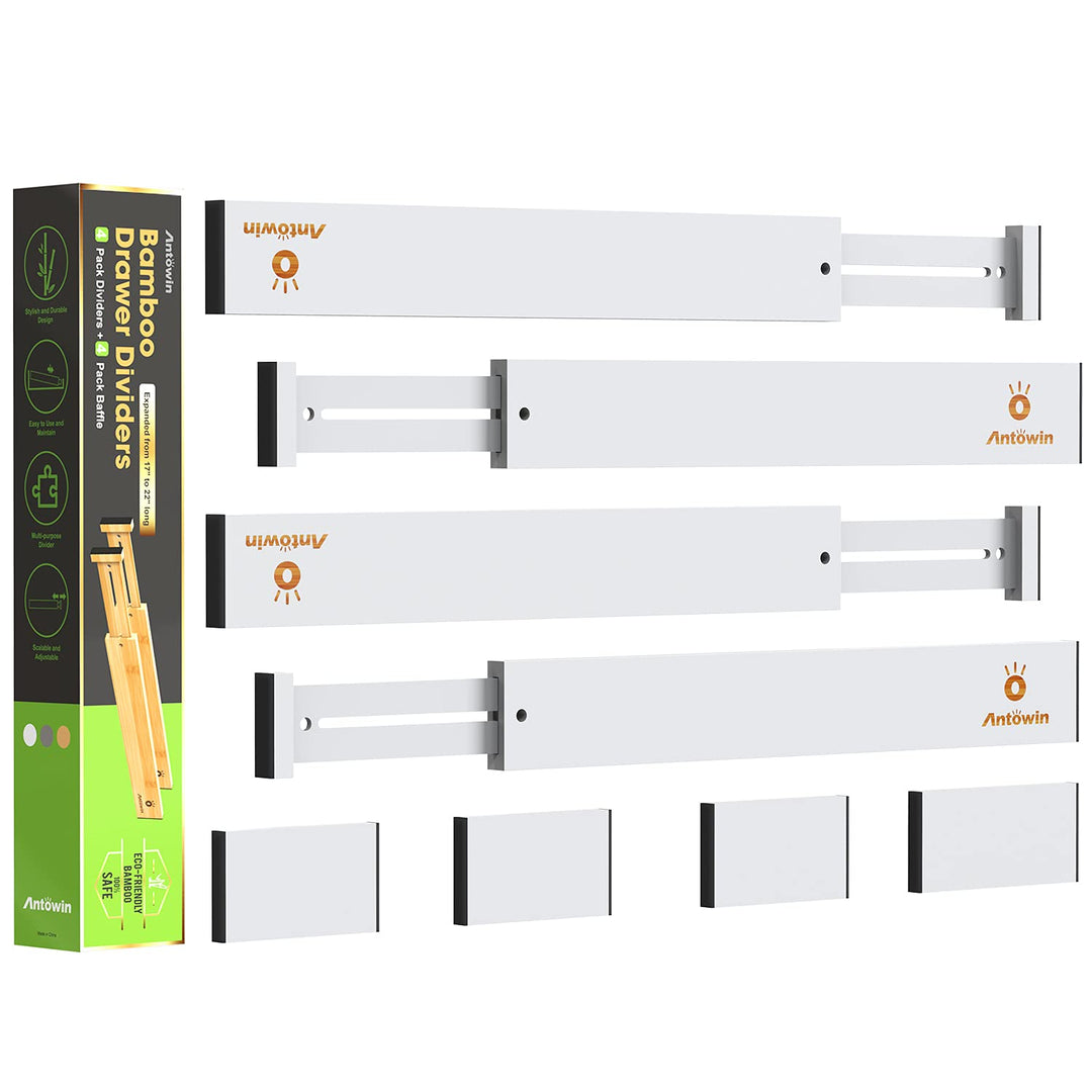 ANTOWIN Schubladentrenner Verstellbar Bambus (43-56 cm), Schubladen Organizer, Gefedert, Küche, Komm