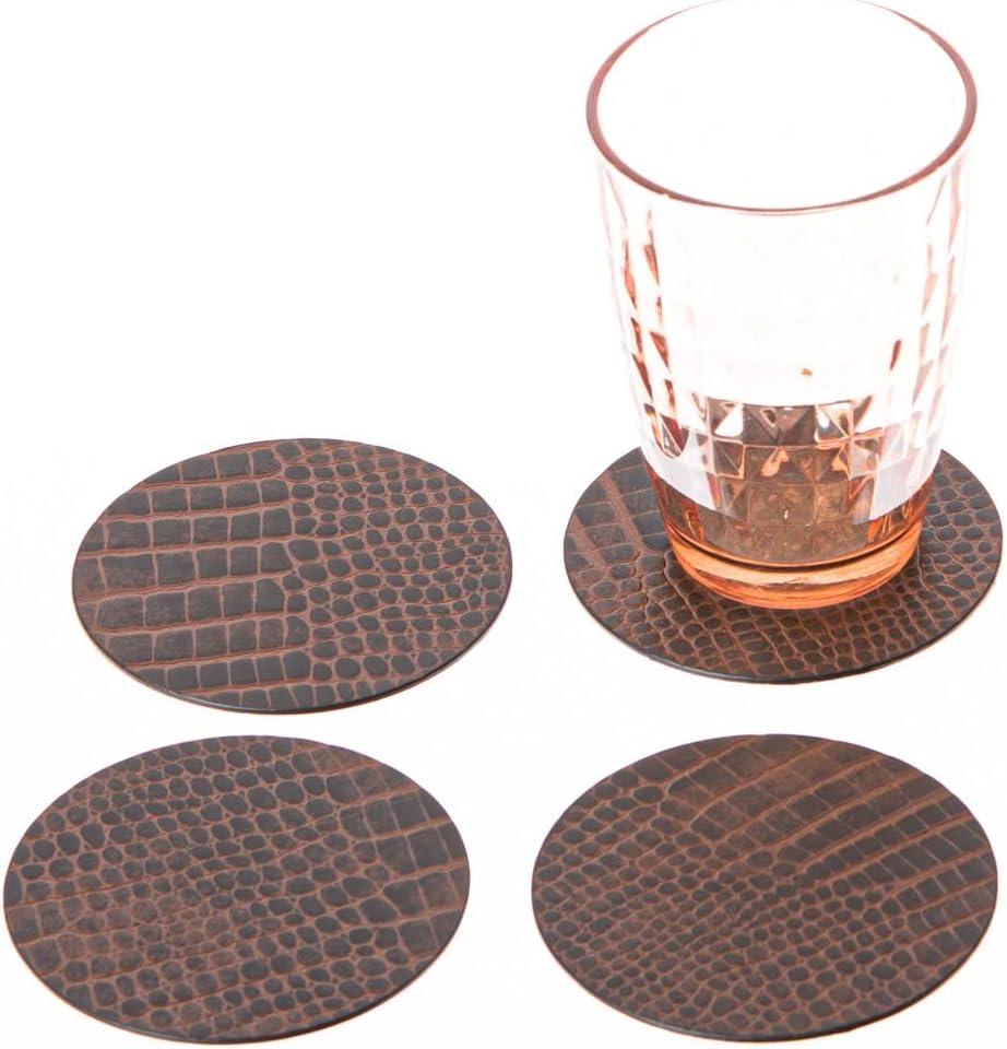 Nikalaz Rund Platzsets und Untersetzer aus recyceltem Leder, 4 Stück Platzdeckchen 33 cm und 4 Unter