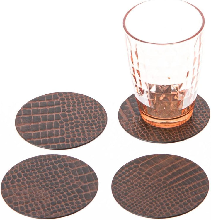 Nikalaz Rund Platzsets und Untersetzer aus recyceltem Leder, 4 Stück Platzdeckchen 33 cm und 4 Unter