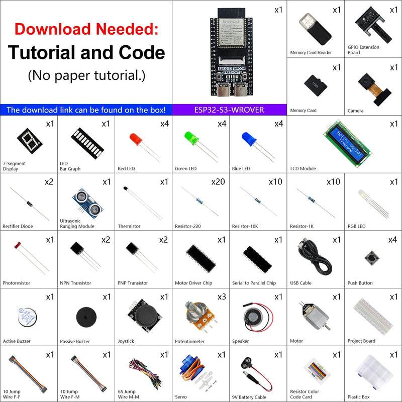 FREENOVE Super Starter Kit for ESP32-S3-WROOM (Included) (Compatible with Arduino IDE), Onboard Came