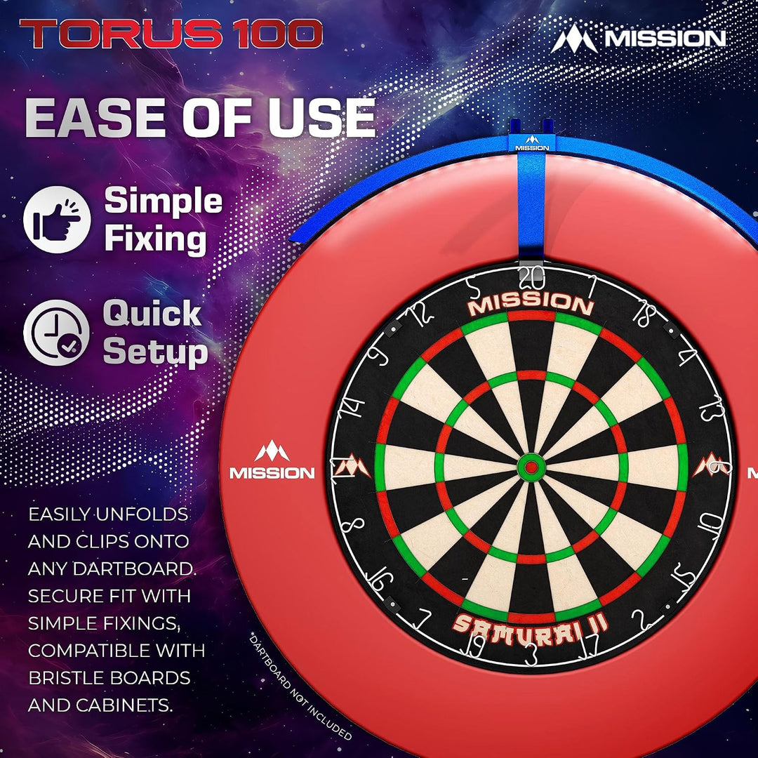 Mission Darts TOR100 Torus 100 | Dartscheibe LED klappbar tragbar Dartscheibe Reise Beleuchtungssyst