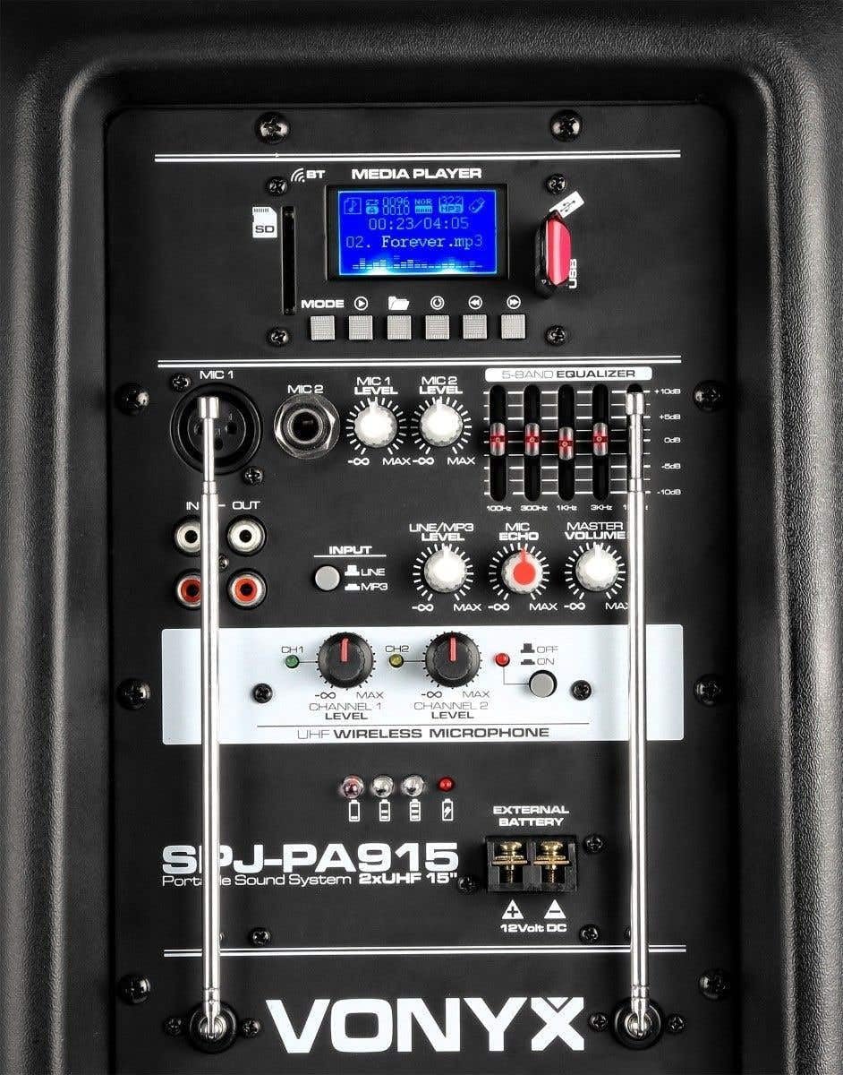 Vonyx SPJ-PA915 - Mobiler Party Lautsprecher mit Akku, 700 Watt, Karaoke Anlage mit 2 Mikrofonen, Mu