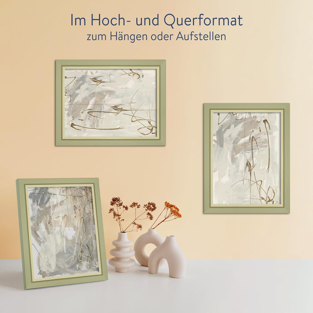 WANDStyle Bilderrahmen Hellgrün 10x15 cm aus Holz im Landhaus-Stil mit Aufsteller und Aufhänger, Fot