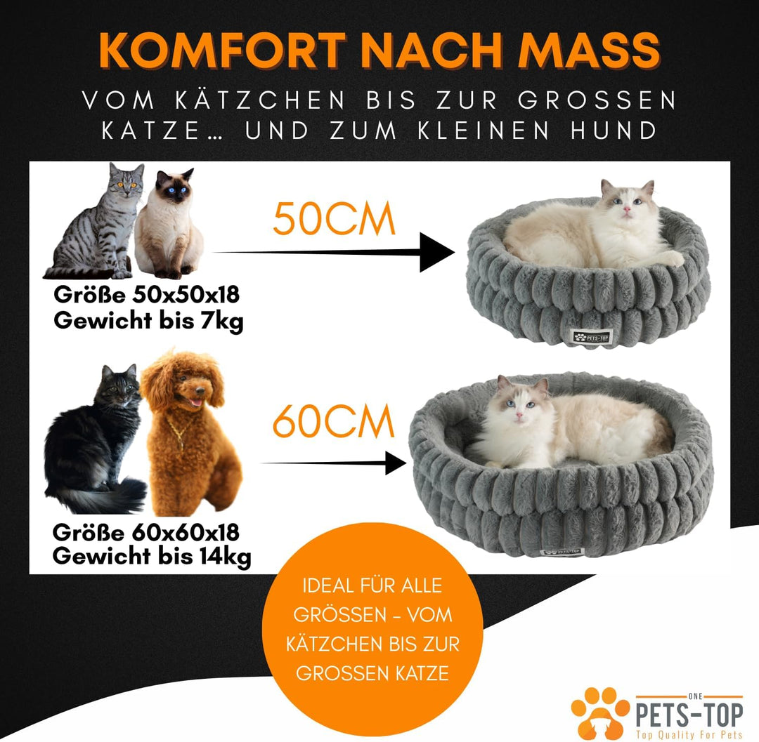 One PETS-TOP Katzenbett Flauschig – Katzenkissen Rund Weich – Cat Bed Waschbar – Schlafplatz für Kat