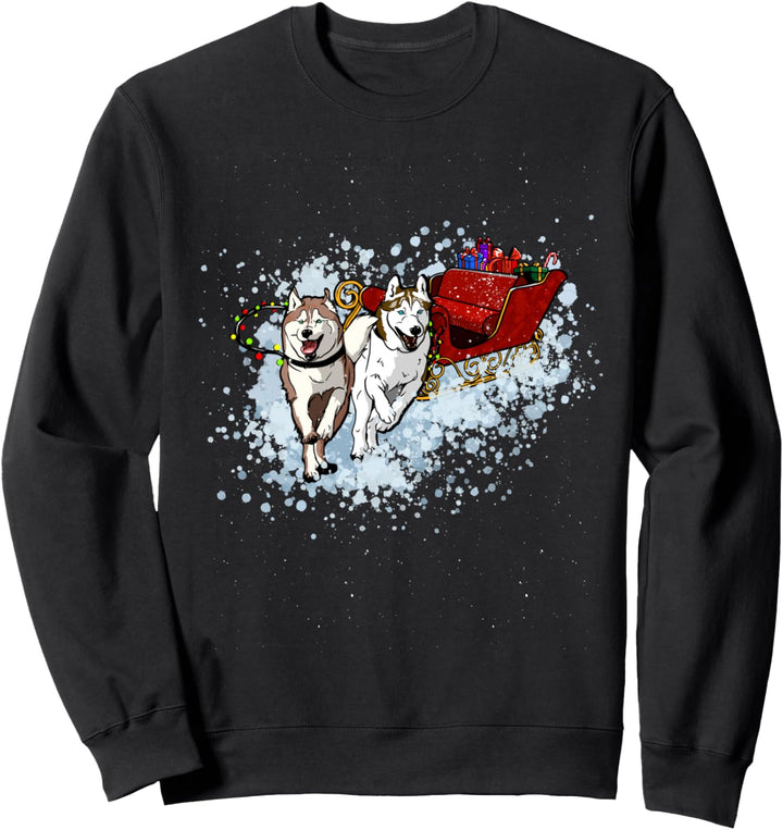 Funny Husky Dogs ziehen den Weihnachtsmannschlitten Sweatshirt
