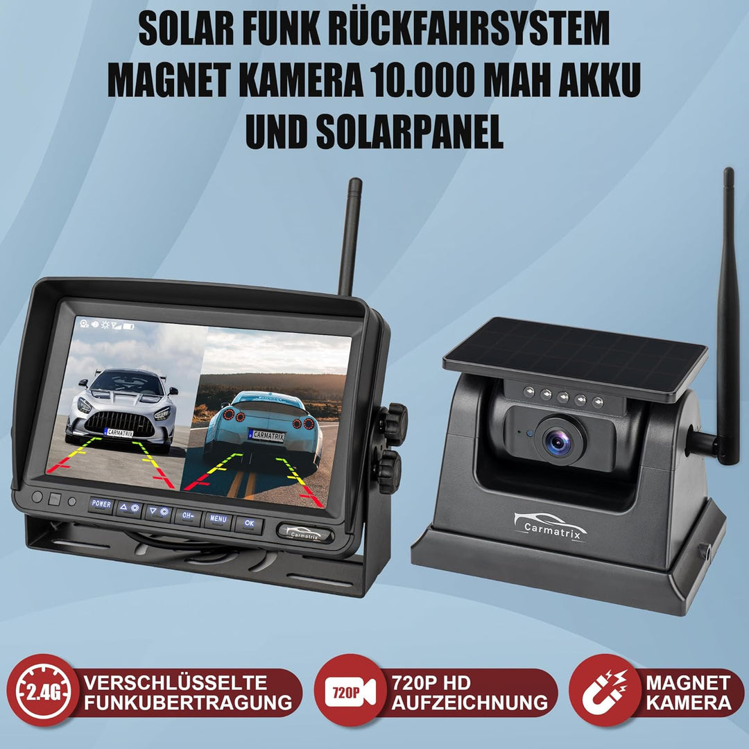 Solar Funk Auto Rückfahrsystem HD mit Magnet für grosse Fahrzeuge Wohnmobile Van etc. Rückfahrkamera