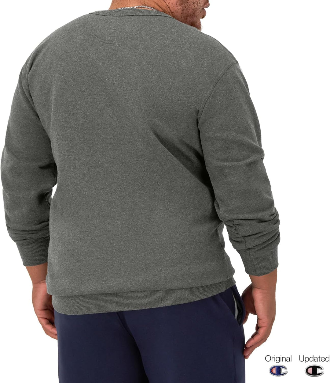 Champion Herren Powerblend Fleece Crew, Script Logo Sweatshirt 3XL Lang Graniteheather, 3XL Lang Gra