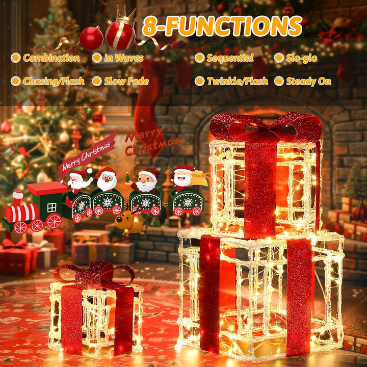Quntis 3 Set LED Geschenkbox Weihnachten, 215 warmweisse LED beleuchtete Boxen, Weihnachtsdeko Innen