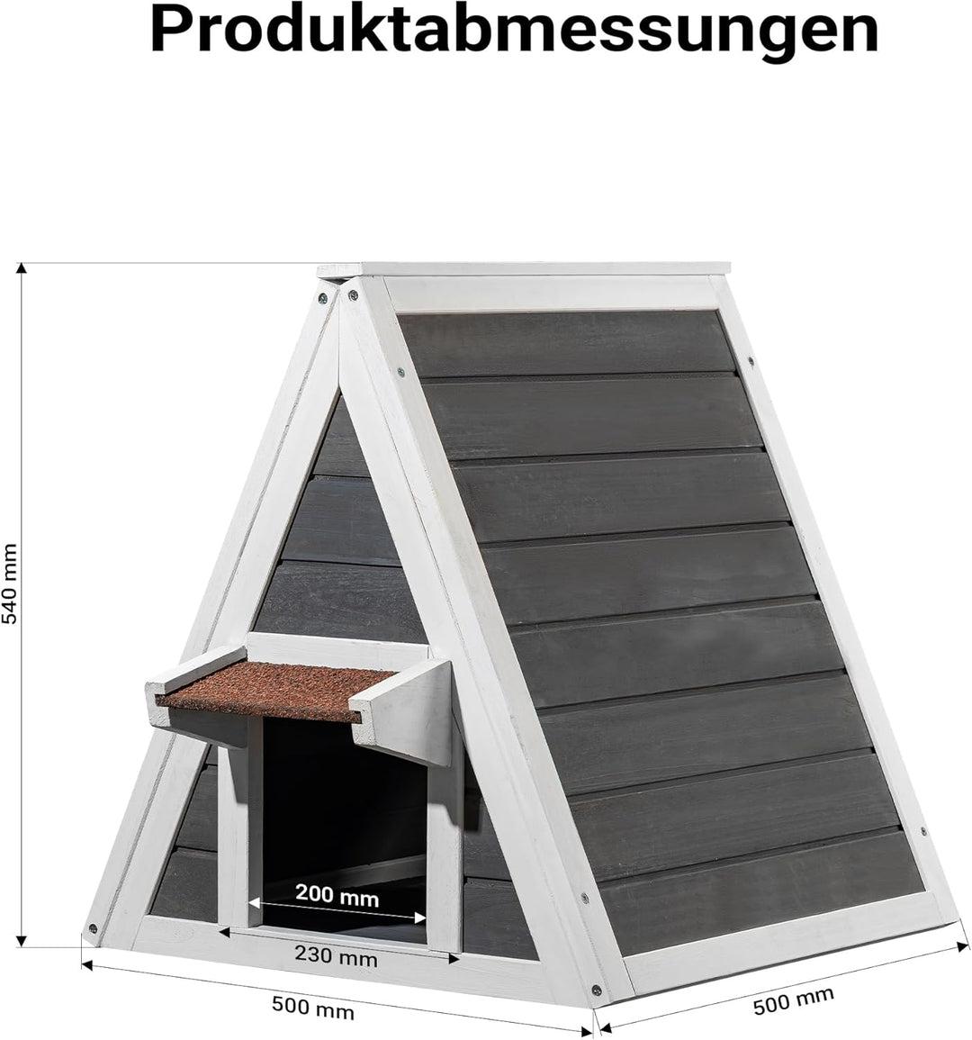 Wiltec Wetterfestes Katzenhaus 50 x 50 x 54 cm aus Holz, Katzenhütte Outdoor, Katzenhöhle mit Eingan