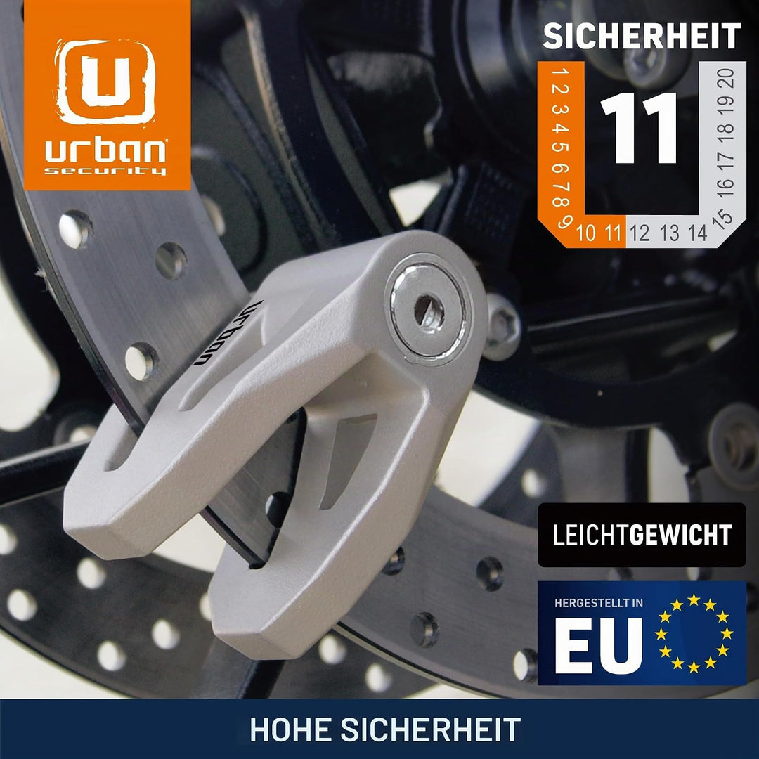 URBAN UR208T Bremsscheibenschloss Motorrad mit Erinnerungskabel, Leichtes Design, 10 mm Sicherungsst