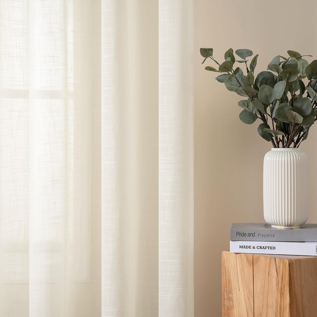 MIULEE 2er Set Voile Vorhang Sheer Leinenvorhang mit Ösen Transparente Leinen Optik Gardine Ösenscha