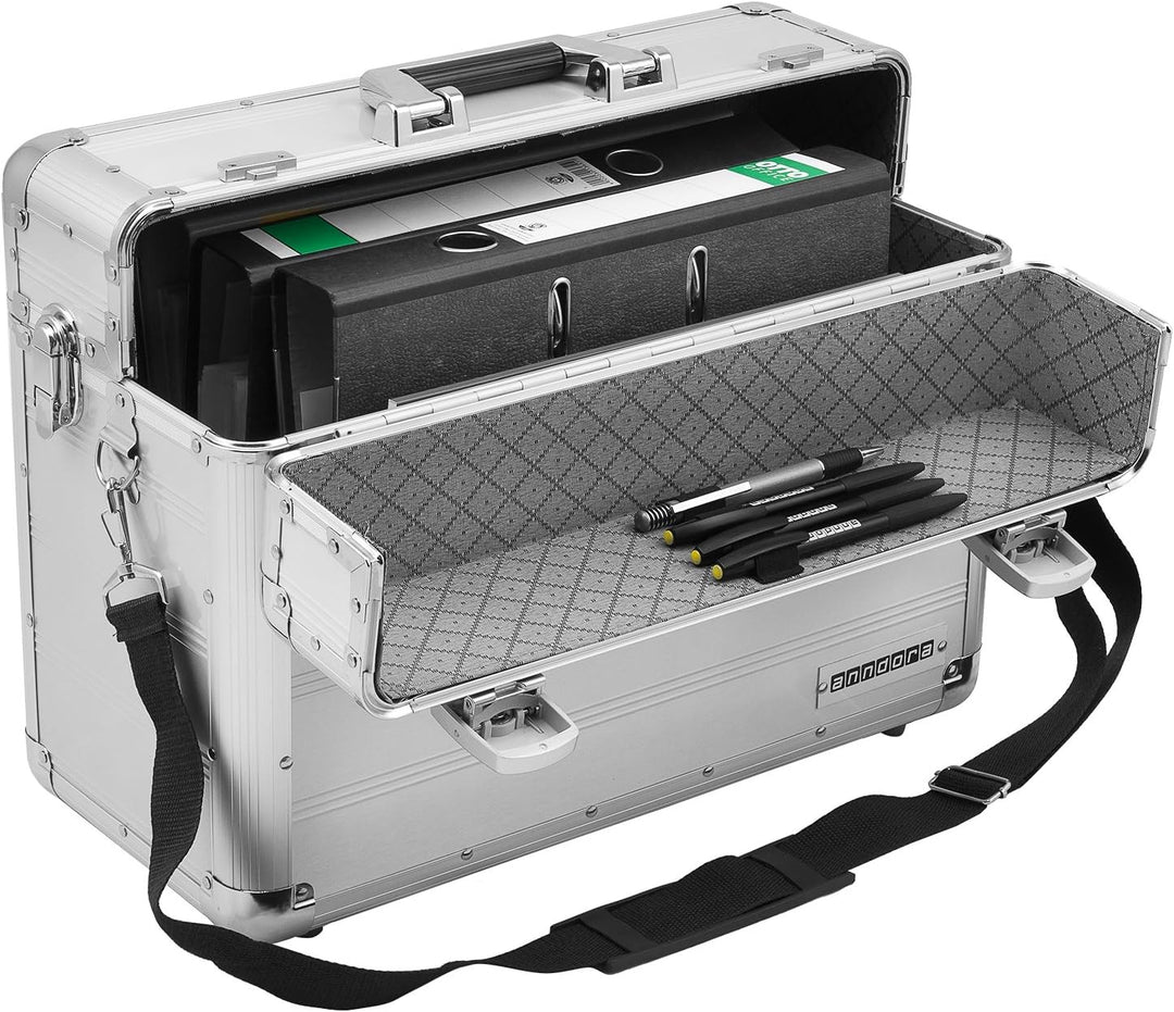 anndora Pilotenkoffer Businesskoffer TSA Schlösser Aluminium Oberfläche - Silber, Silber