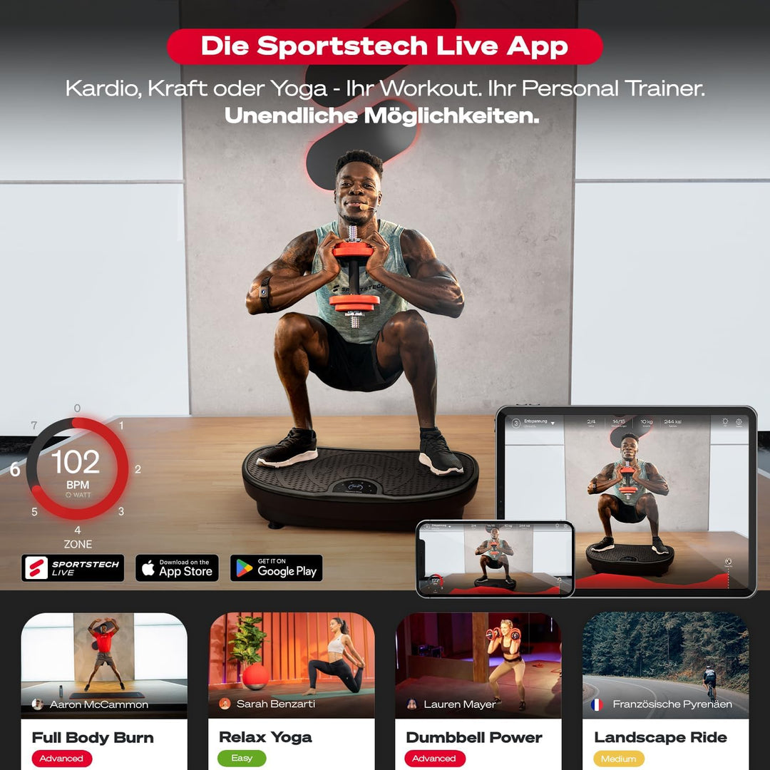 Sportstech Vibrationsplatte VP250 im edlen Curved Slim Design | Fettverbrennung &amp; Muskelaufbau | lei