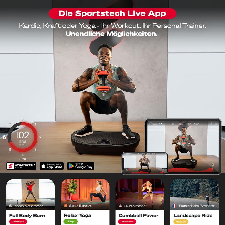Sportstech Vibrationsplatte VP250 im edlen Curved Slim Design | Fettverbrennung &amp; Muskelaufbau | lei