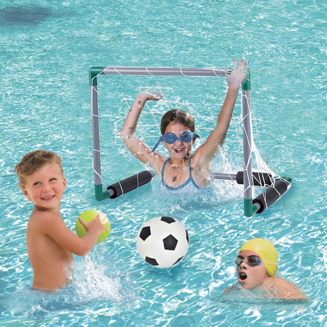 Poolspiele, schwimmendes Pool-Fussballtor mit 2 Bällen, 18, 5 x 14, 4 x 14, 4 Kinder-Fussballtor, Ku