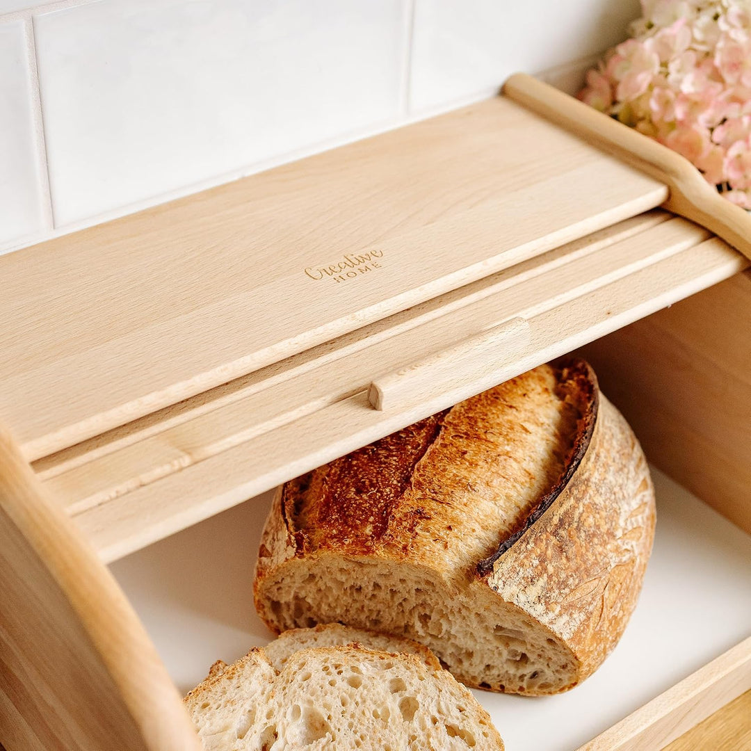 Creative Home Brotkasten Holz | 38 x 28,5 x 17,5cm (+/-1cm) | Perfekte BrotBox für Brot Brötchen Kuc
