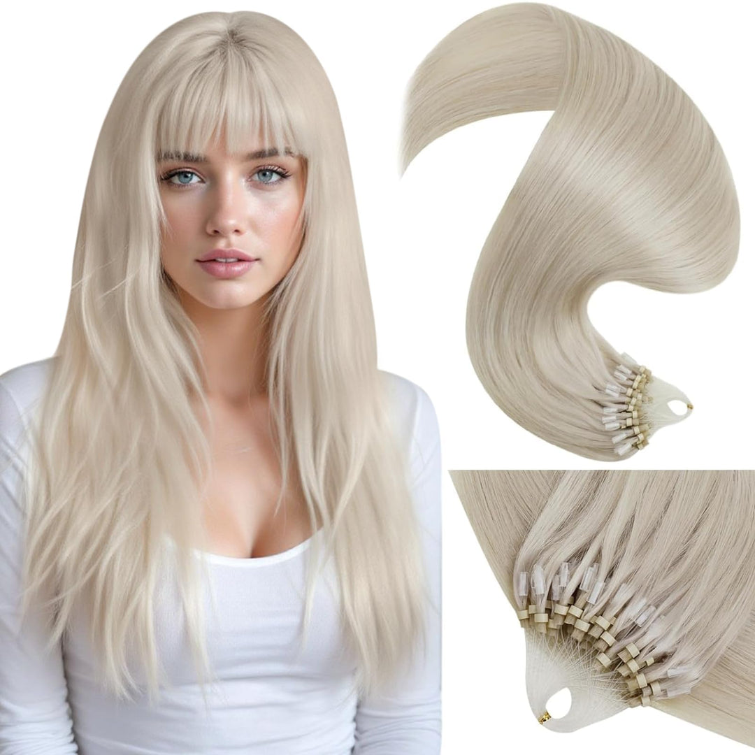 LaaVoo Microring Extensions Echthaar Blond 55cm Remy Haarverlängerung Microring Echthaar Brasilianis