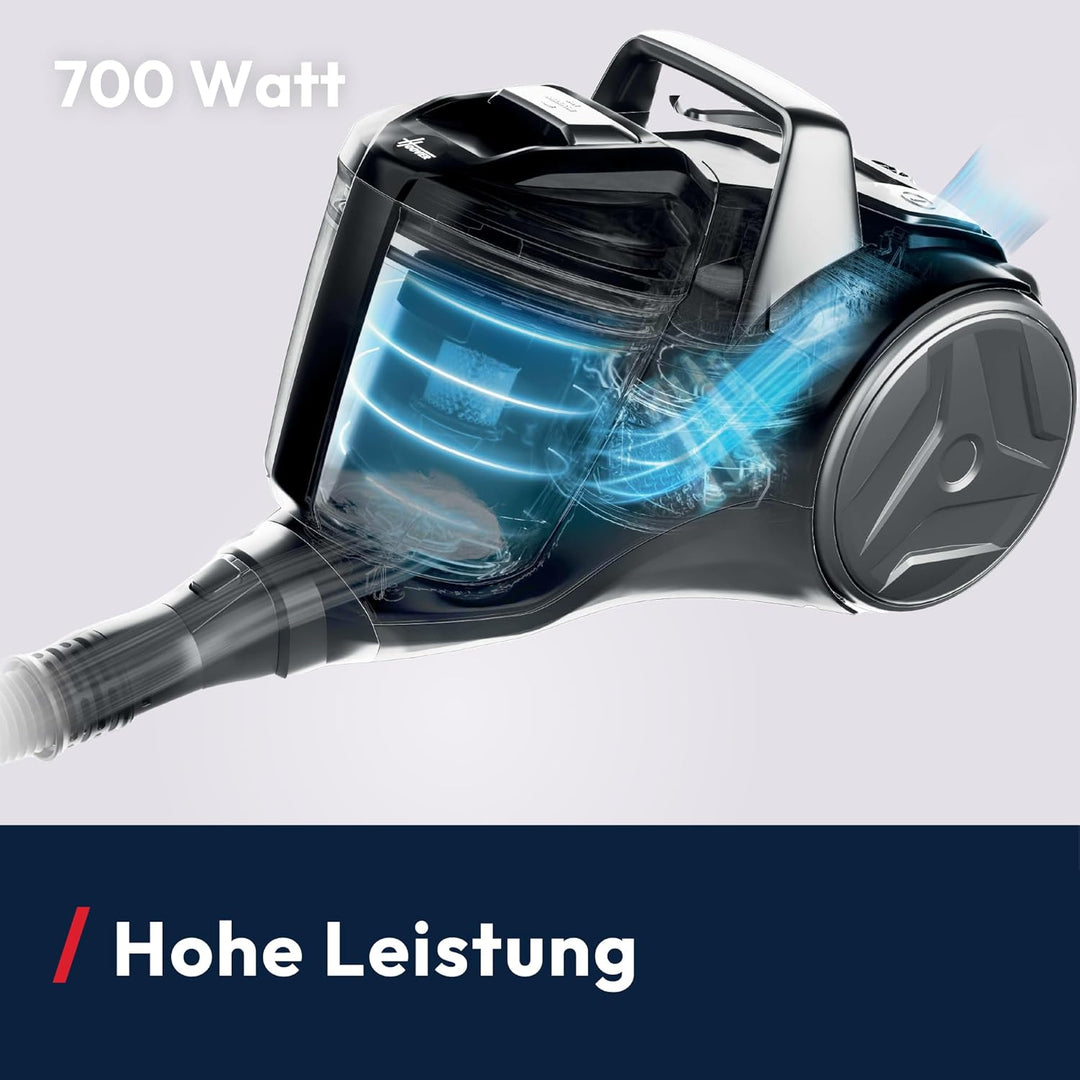 Hoover HP1 Staubsauger beutellos, leistungsstarker Bodenstaubsauger mit 2L-Behälter, EPA-Staubfilter