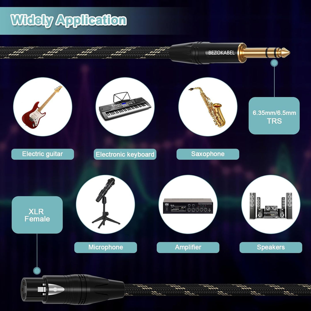 XLR auf 1/4 Kabel, XLR-Buchse auf 1/4 Kabel, 7,6 m, TRS auf 6,35 mm, 1/4 Zoll auf symmetrisches Mikr