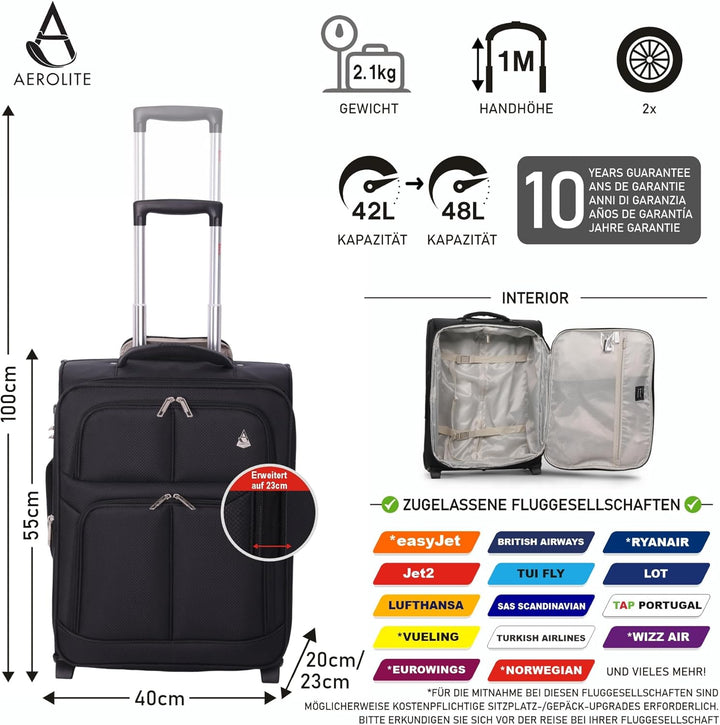 Aerolite Erweiterbar 55x40x20 auf 55x40x23 Lufthansa Eurowings 2024 Eco Handgepäck Bordgepäck mit 2