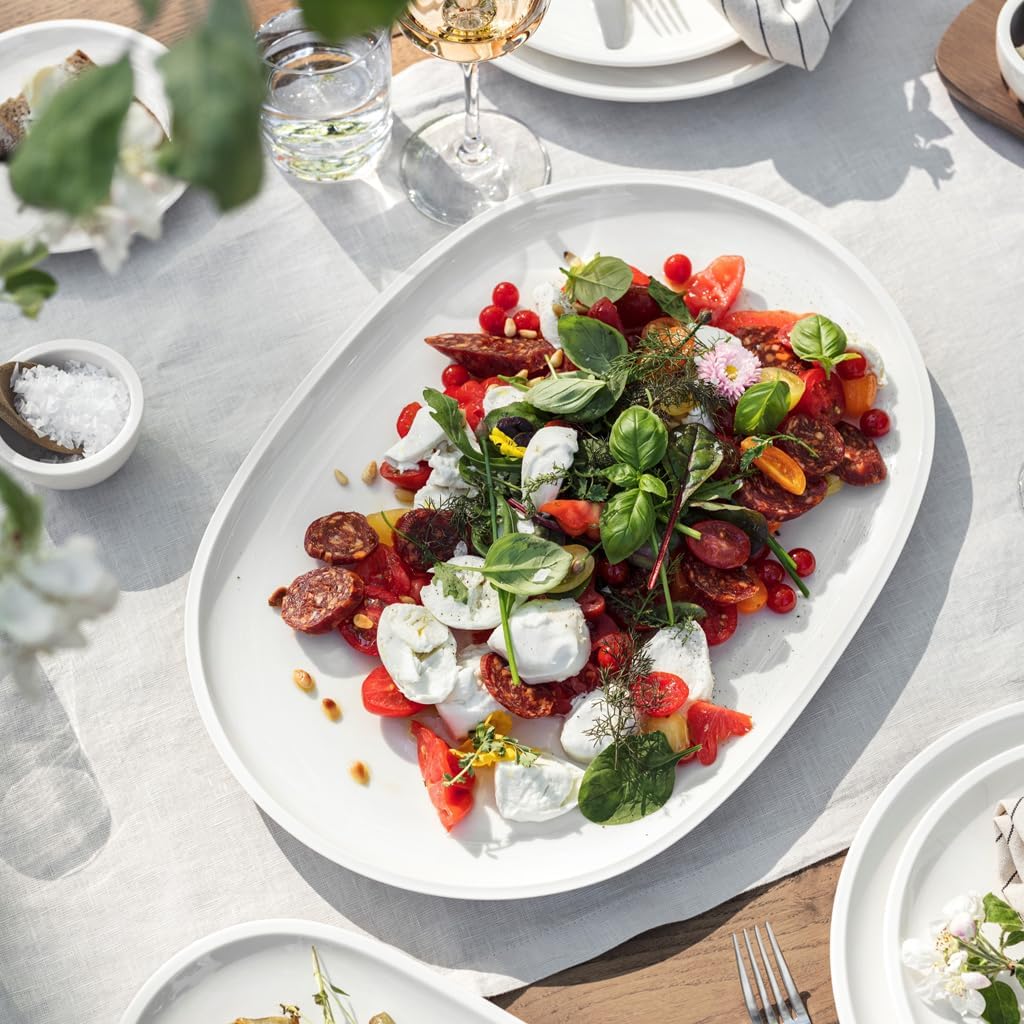 Villeroy und Boch Artesano Original Ovaler Fischteller, 43 x 30 cm, Premium Porzellan, Weiss Fischte